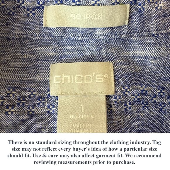 Chicos Womens No Iron Linen Tunic Shirttail High Low 3/4 Sleeve Blue Size 1 | M - Picture 10 of 13